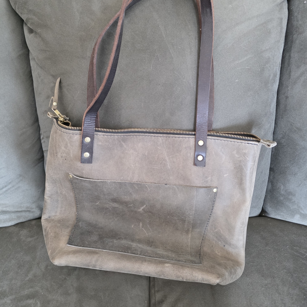 Portland Leather Zippered Brown Tote Bag